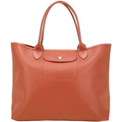 longchamp le pliage city 壓紋皮革塗層帆布托特包(l/磚紅)