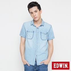 EDWIN 雙貼袋牛仔襯衫-男-漂淺藍