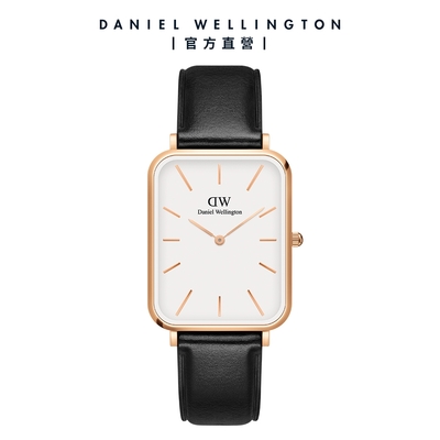 Daniel Wellington DW 手錶 Quadro Pressed Sheffield 29X36.5 經典黑真皮皮革大方錶 DW00100450