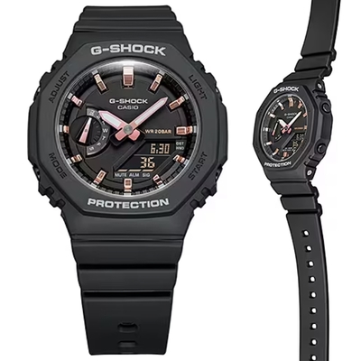 CASIO卡西歐 G-SHOCK WOMEN 小農家橡樹 八角形雙顯錶-黑GMA-S2100-1A