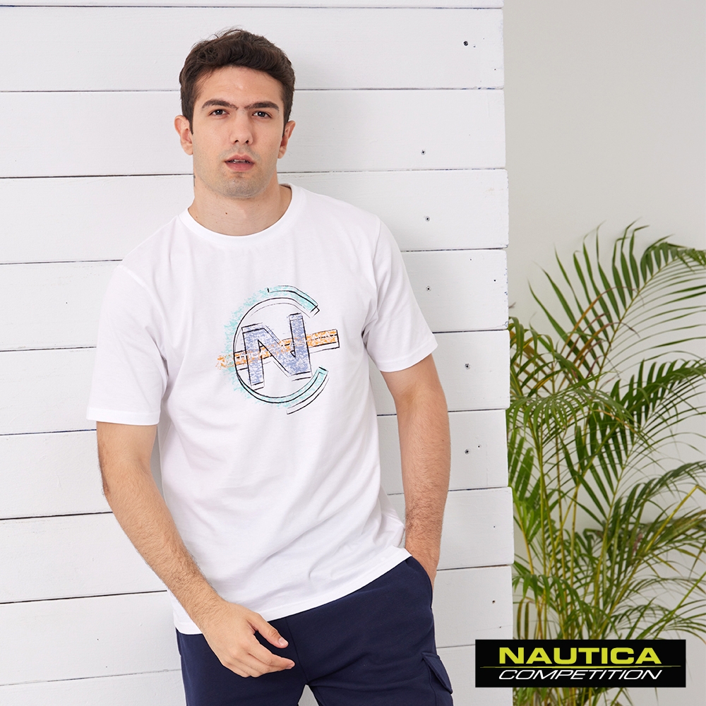 Nautica 男裝 COMPETITION蠟筆風LOGO短袖T恤-白色