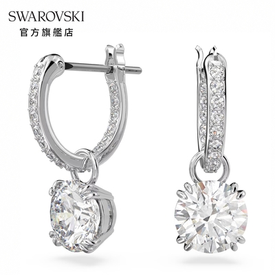 SWAROVSKI 施華洛世奇 Constella 水滴形耳環圓形切割 白色 鍍白金色