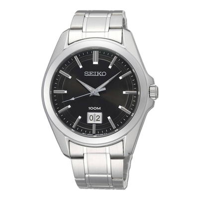 SEIKO 精工 CS系列/爵士品味大日期精鋼黑面石英腕錶41㎜ SK004(SUR009P1/6N76-00A0D)