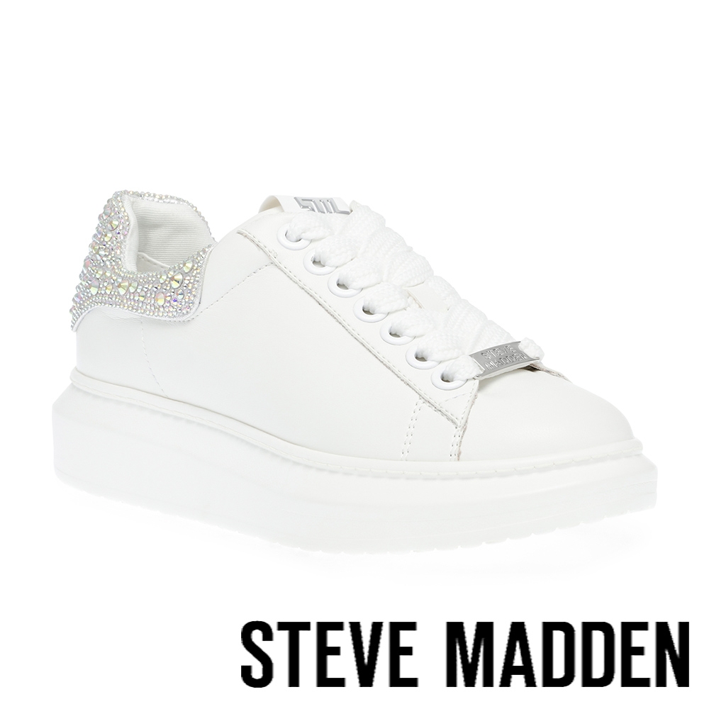 STEVE MADDEN-GAZE-R 後跟鑽面平板休閒鞋-白色