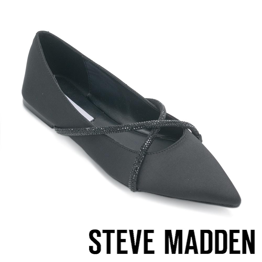 STEVE MADDEN-KELISE 鑽面交叉尖頭平底鞋-黑色