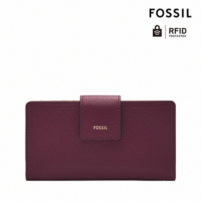 FOSSIL Logan 真皮扣式RFID防盜中長夾-紫晶色 SL7830519