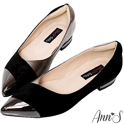 Ann’S品格高雅-拚接色調沙發後跟尖頭平底鞋-黑