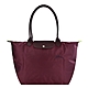 LONGCHAMP LE PLIAGE GREEN系列刺繡長把再生尼龍摺疊水餃包(大/酒紅) product thumbnail 1