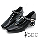 GDC-復古色調真皮側釦飾撞色質感中跟包鞋-黑色 product thumbnail 1