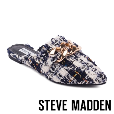 STEVE MADDEN-FINN 飾釦尖頭平底穆勒拖鞋-格紋藍