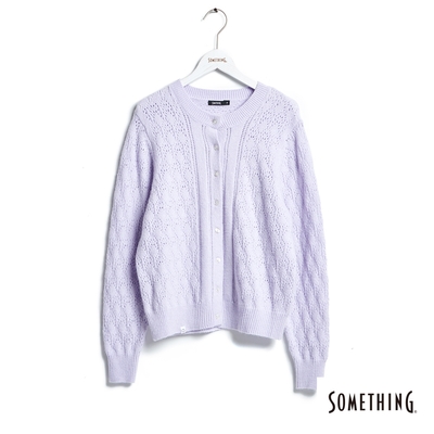 SOMETHING 針織毛衣開襟外套-女-粉紫色