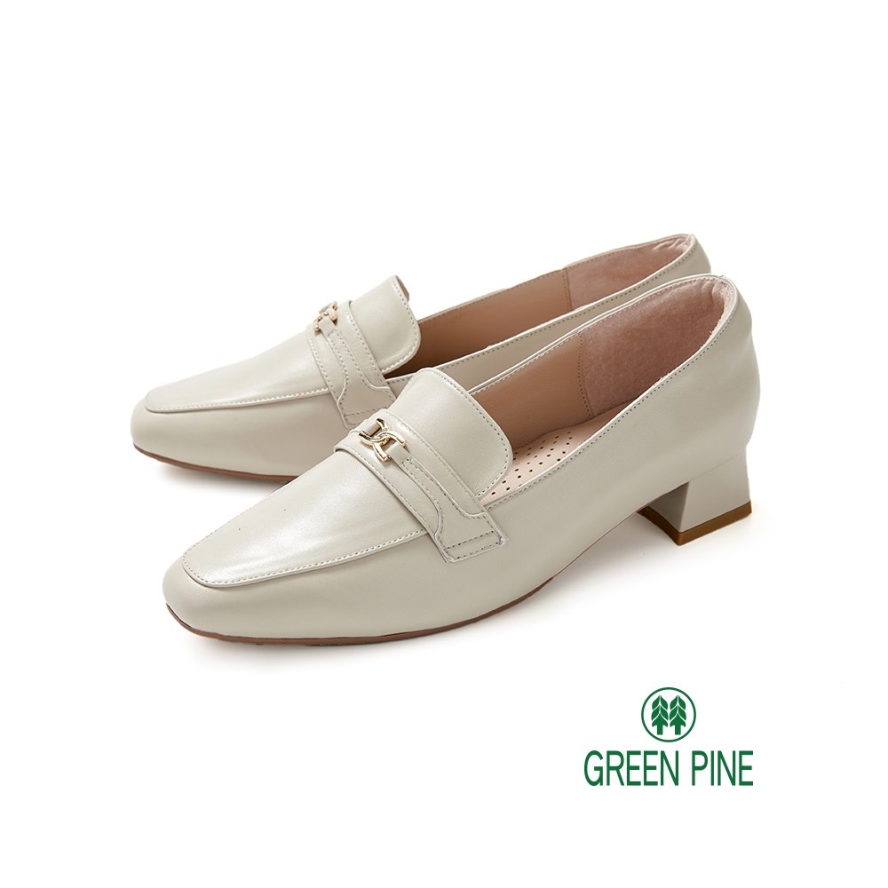 GREEN PINE方頭透氣舒壓全真皮樂福跟鞋米色(00288915)