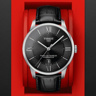 TISSOT天梭 官方授權 杜魯爾系列 典雅羅馬機械腕錶-黑 母親節 禮物 42mm/T0994071605800