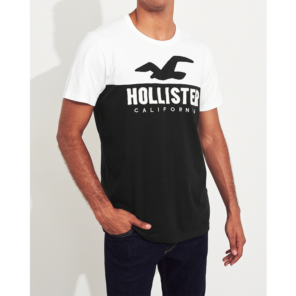 海鷗 Hollister HCO 經典電繡文字大海鷗短袖T恤-白黑拼色