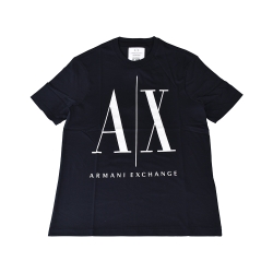 A│X Armani Exchange經典壓印字母LOGO造型純棉短袖T恤(XS/S/M/L/深藍x白字)