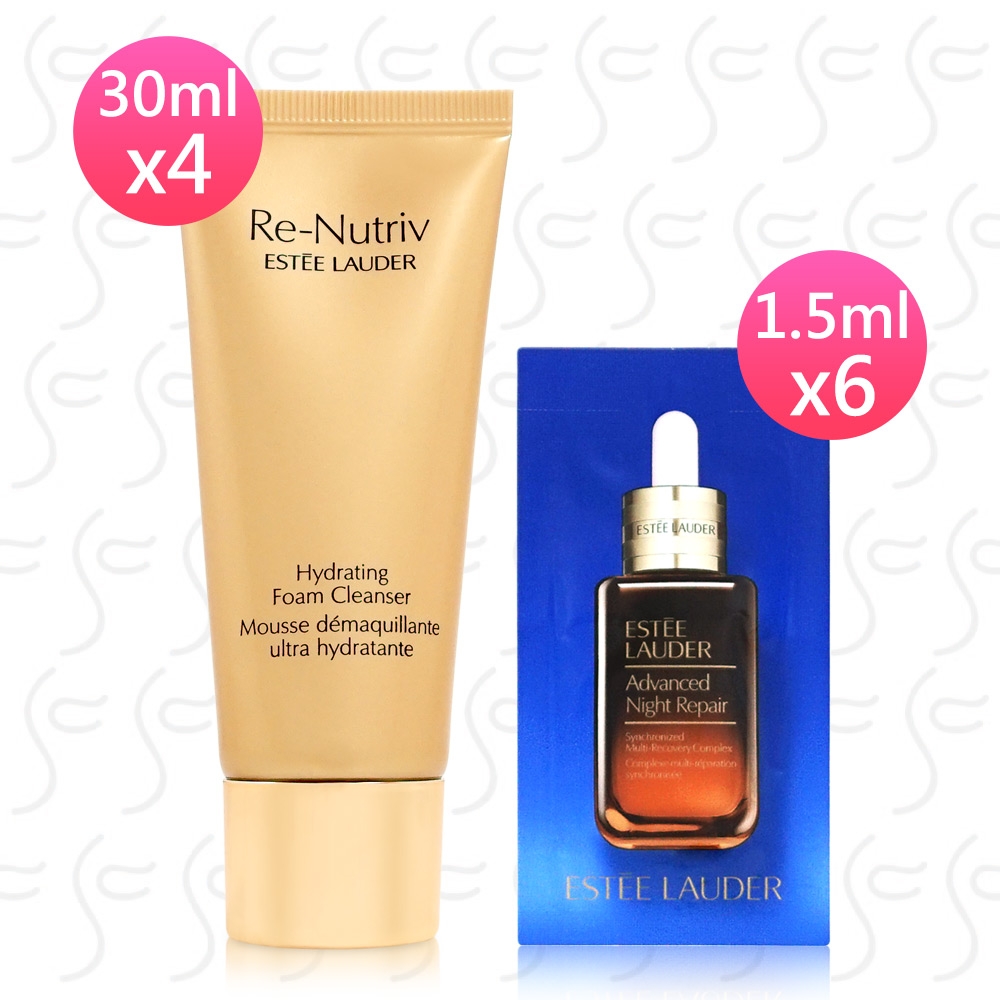 ESTEE LAUDER 雅詩蘭黛 白金級光潤潔面乳30ml*4+特潤超導全方位修護露1.5ml*6