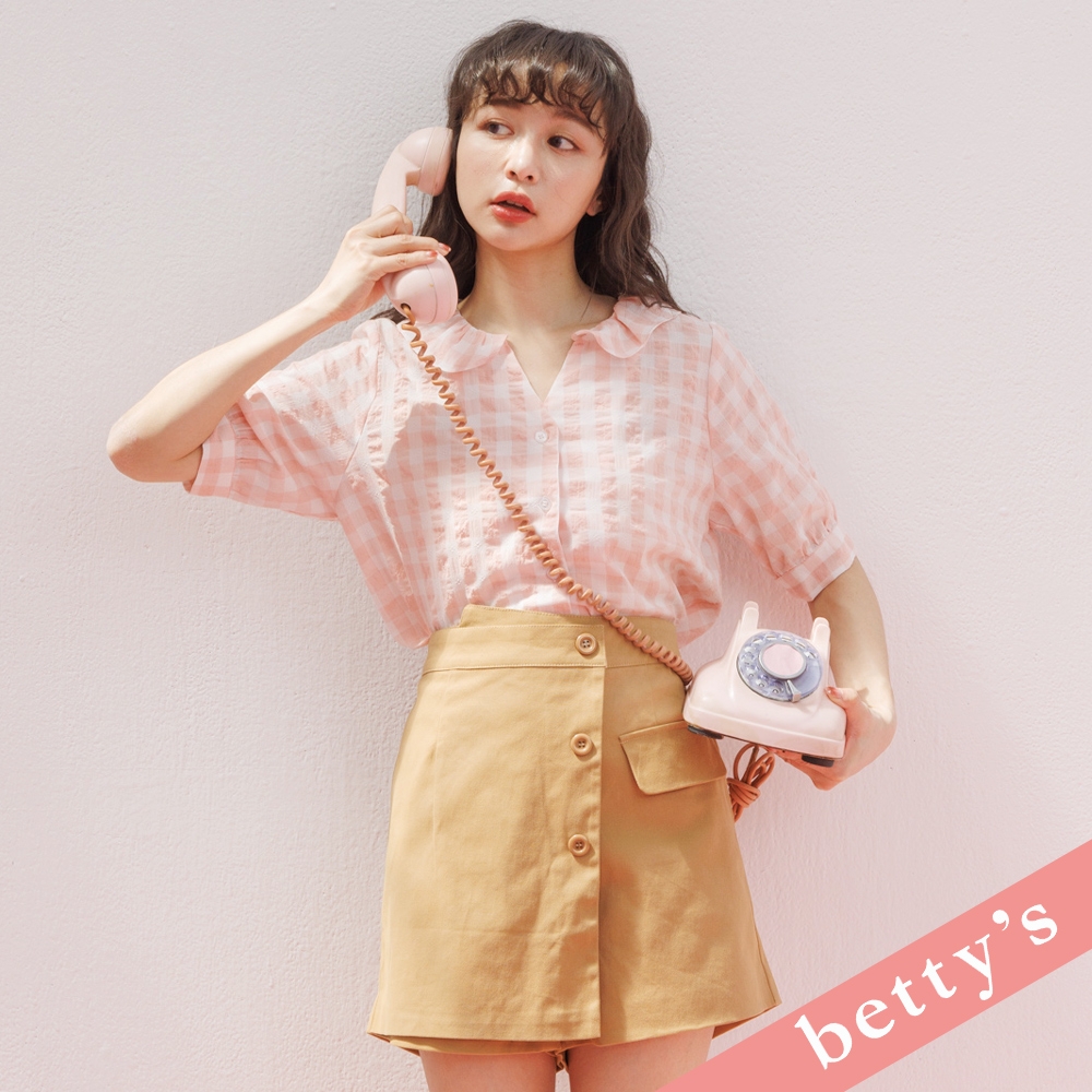 betty’s貝蒂思　腰鬆緊斜接排釦褲裙(卡其色)