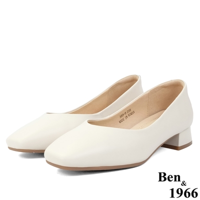 Ben&1966高級羊皮簡約方頭跟鞋-米白(236432)