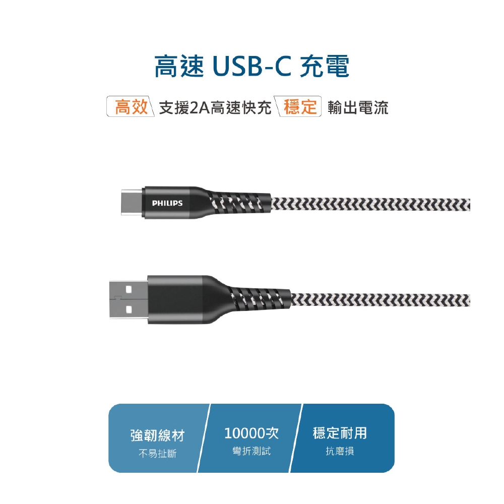 PHILIPS 飛利浦Type C防彈絲手機充電線200cm | Type C | Yahoo奇摩購物中心