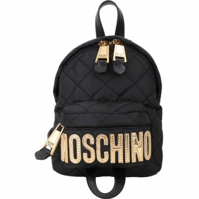 MOSCHINO 字母標誌菱格紋多用法迷你後背包(黑色)