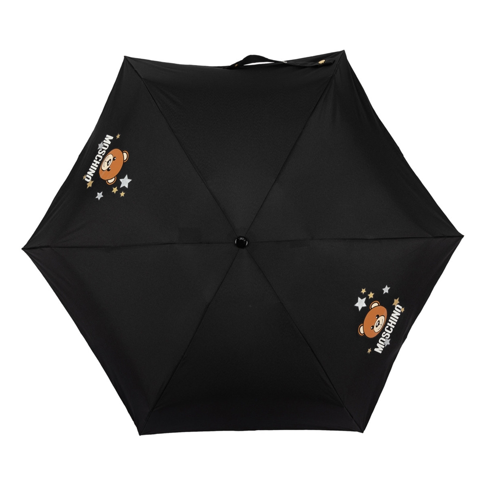 (福利品)MOSCHINO 星星小熊圖案折疊晴雨自動傘-黑色