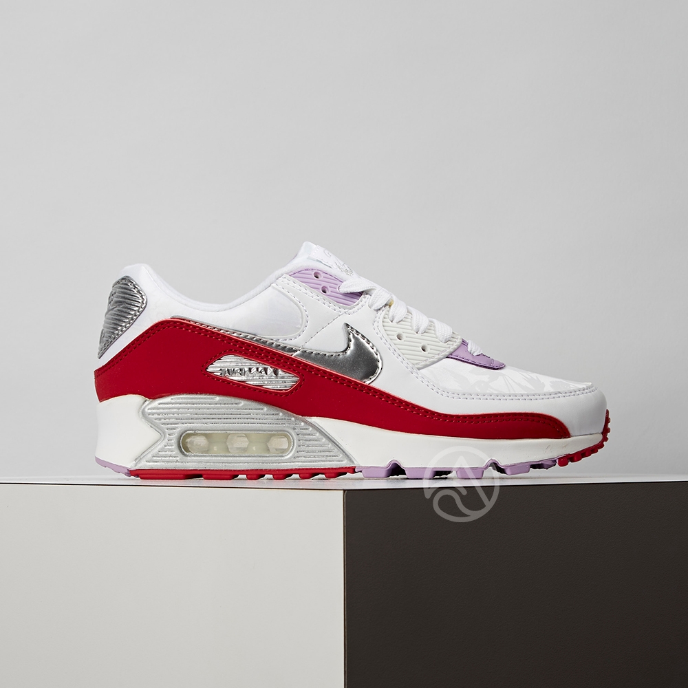 Nike Air Max 90 女鞋 白紅色 漆皮 拼接 氣墊 運動 休閒鞋 CU3004-176