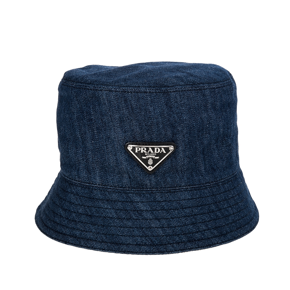 PRADA 經典三角LOGO牌牛仔材質漁夫帽 (藍色)