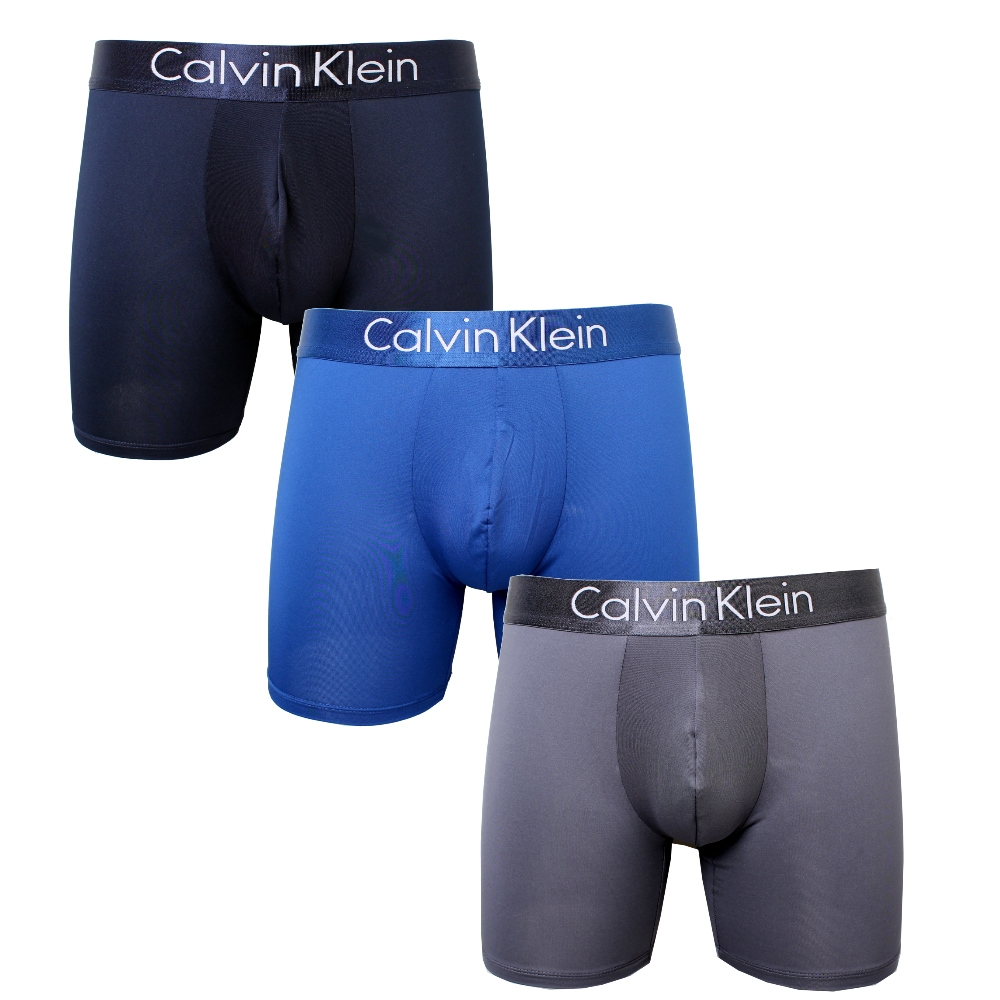 【Calvin Klein】ck MICROFIBER超細纖維金屬光涼感男四角內褲(藍灰三件組)