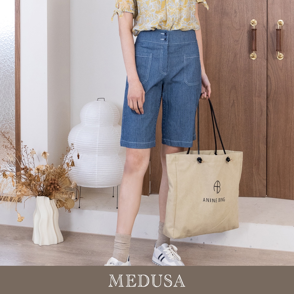 現貨【MEDUSA 曼度莎】條紋壓線雙釦牛仔短褲（M-XL）｜女短褲 褲子 休閒短褲