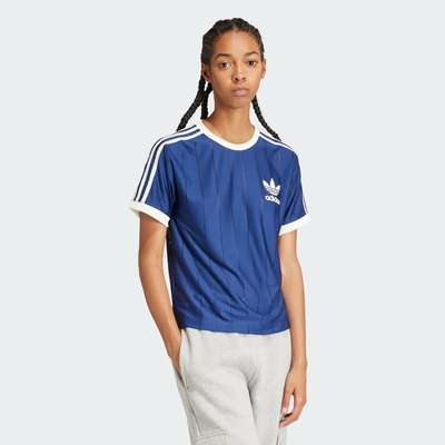 adidas 愛迪達 上衣 女款 短袖上衣 運動 3 STRIPE TEE OR 藍 IR7466