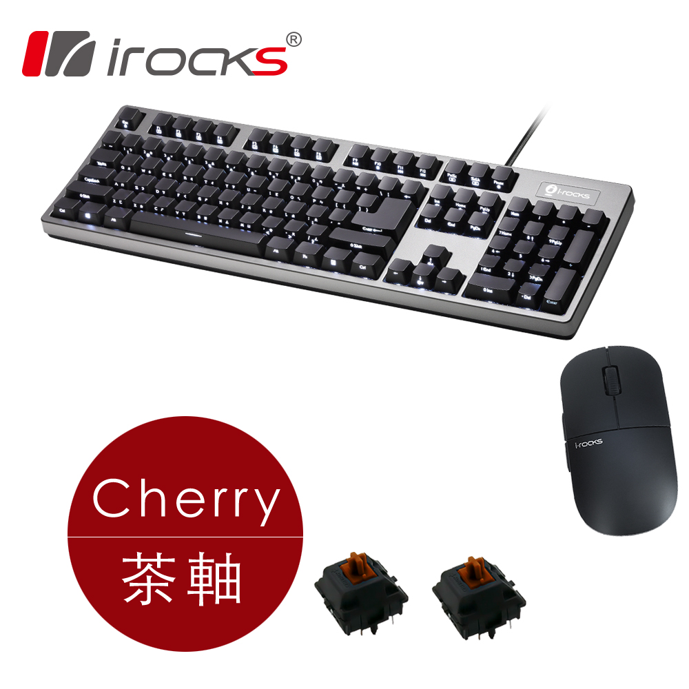 i-Rocks K68MS 側刻單色背光機械鍵盤-Cherry MX茶軸+M23 無線滑鼠