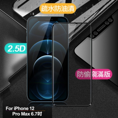 Xmart for iPhone 12 Pro Max 6.7吋 防偷窺滿版2.5D鋼化玻璃保護貼-黑