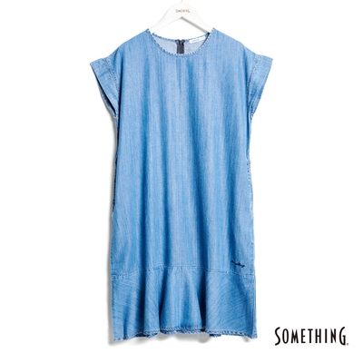 SOMETHING 荷葉洋裝-女-石洗藍
