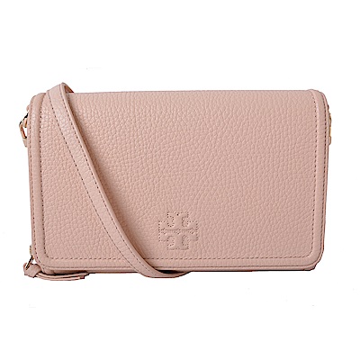 TORY BURCH THEA雙層掀蓋式經典縫線LOGO手拿/斜背包-芭蕾粉