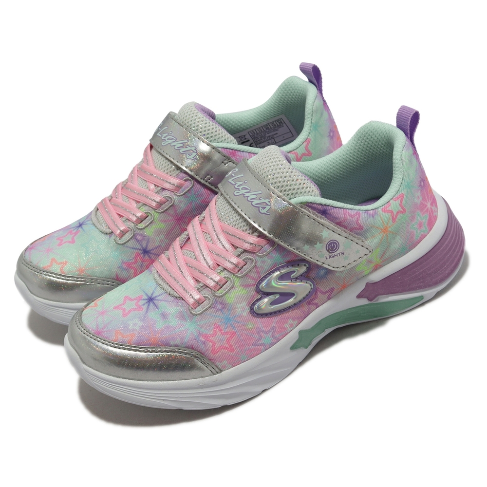 Skechers 休閒鞋 S Lights-Star Sparks 童鞋 中童 金屬銀 粉 炫彩 流星 燈鞋 302324LSMLT