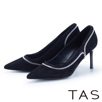 TAS 唯美流線羊皮尖頭高跟鞋 黑色