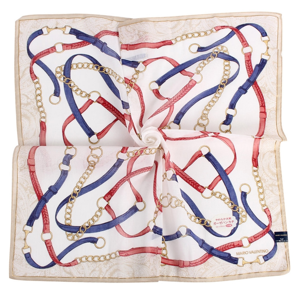 MARIO VALENTINO 復古金屬鍊皮飾純綿帕巾領巾-淺卡其