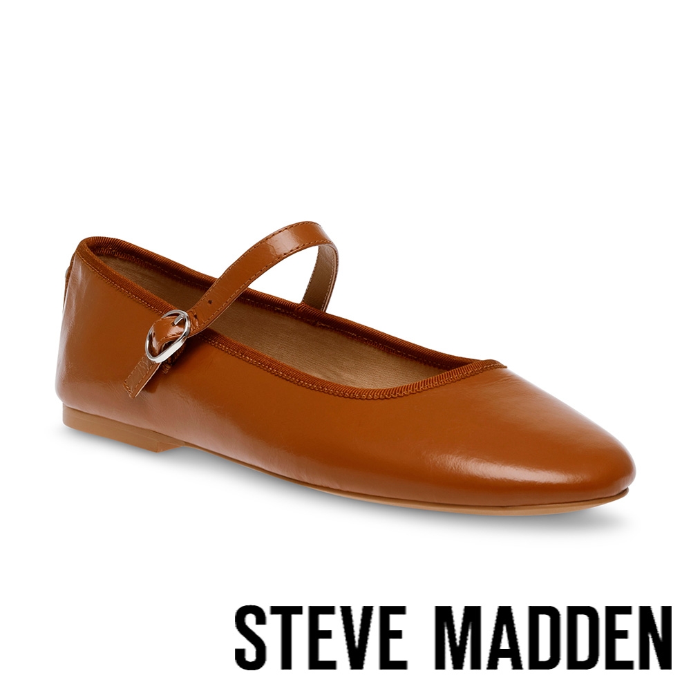 STEVE MADDEN-VINETTA 皮革圓頭瑪莉珍鞋-咖啡色