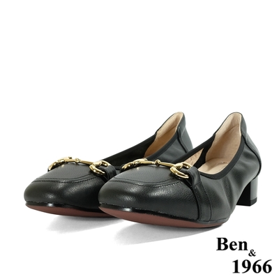 Ben&1966高級頭層牛皮舒適低跟包鞋-黑(218141)