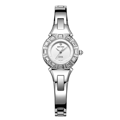 RHYTHM日本麗聲 都會典雅邊框鑲鑽設計淑女款石英腕錶-白/39.5mm