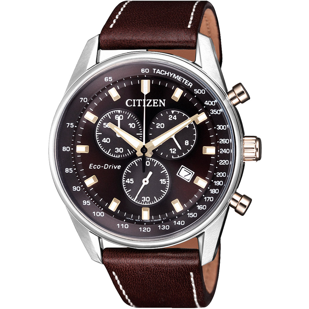 CITIZEN星辰 光動能內斂沉穩三眼腕錶(AT2396-19X)-銀x咖啡/40mm