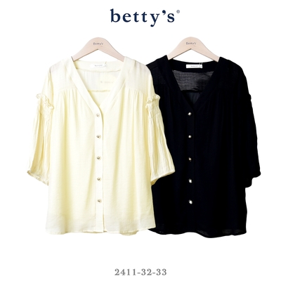betty’s專櫃款 花朵鈕釦雪紡五分袖V領襯衫(共二色)