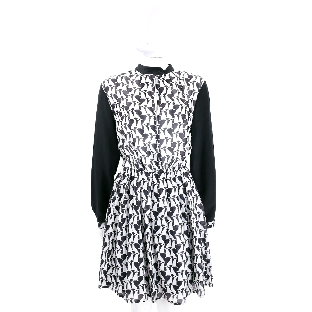 BLUGIRL-FOLIES 黑x白色動物圖騰雪紡長袖洋裝