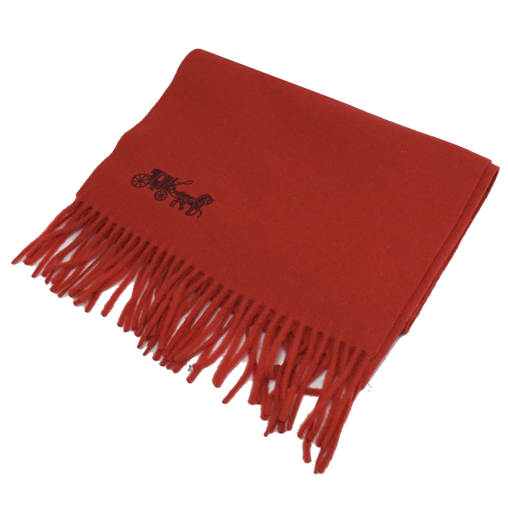 COACH 經典電繡馬車LOGO簡約羊絨長圍巾(紅)