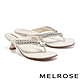 拖鞋 MELROSE 質感時髦水鑽鏈條方頭高跟夾腳拖鞋－米 product thumbnail 1