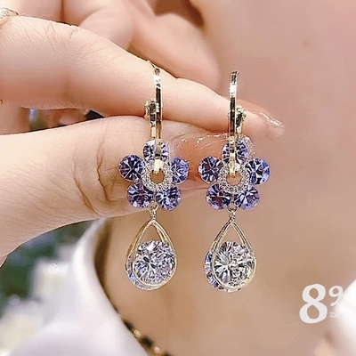 【89 zone】日系時尚古典花瓣珍珠氣質 飾品 耳飾 耳釘 耳環(紫)