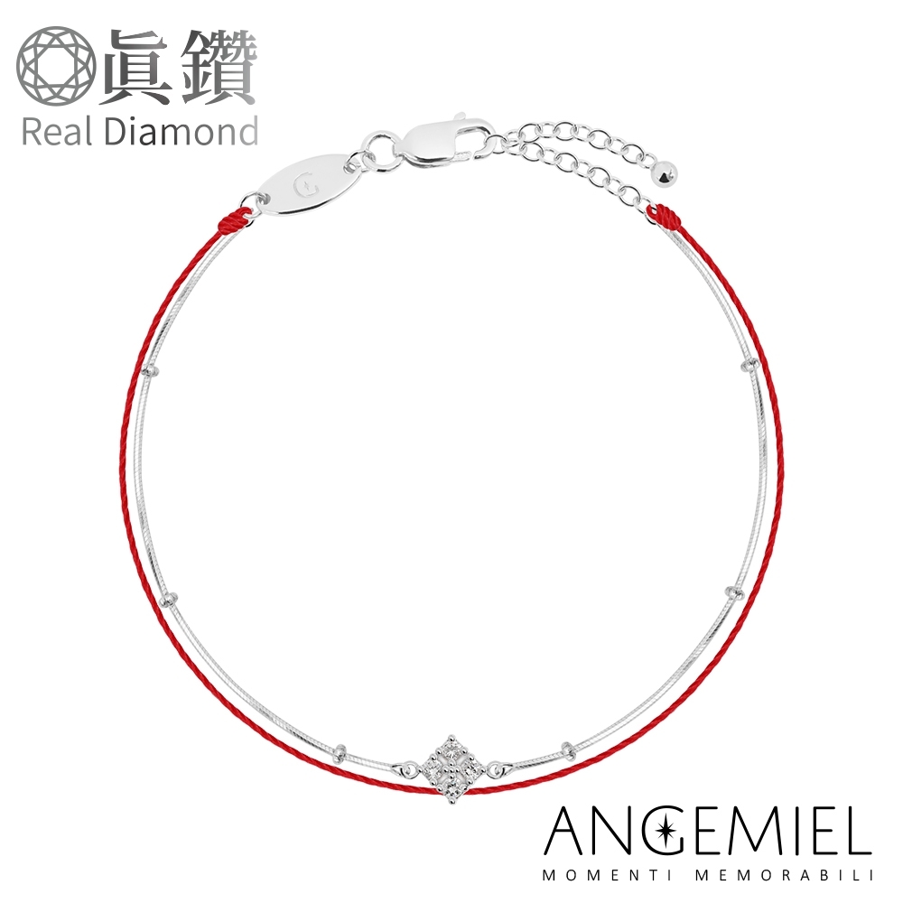 Angemiel 安婕米 鑽石幸運雙層紅繩銀鍊手鍊-光芒(銀色)(小橢圓蛇鍊款)