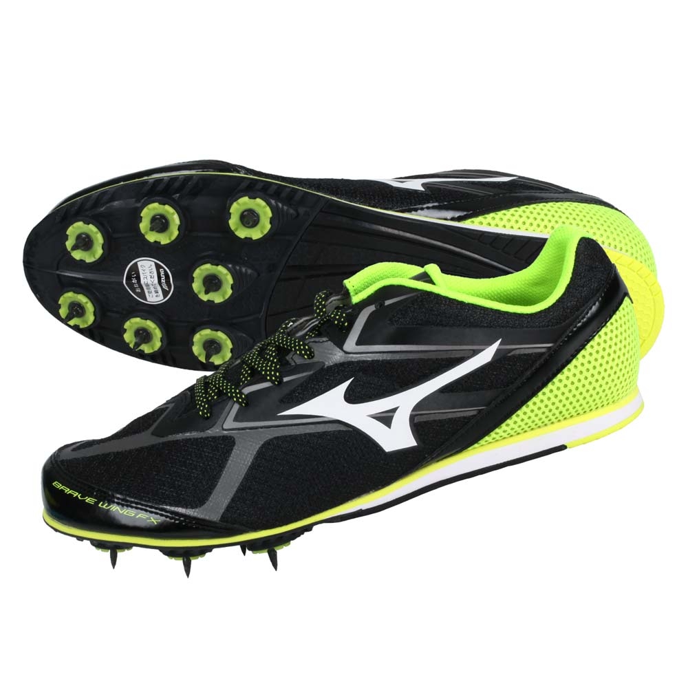 MIZUNO BRAVE WING FX男田徑釘鞋-中長距離-WIDE U1GA203144 黑灰螢黃白