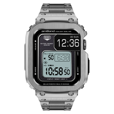 AmBand Apple Watch 專用保護殼 ❘ 銀色軍規級全不鏽鋼殼帶 ❘ 45mm