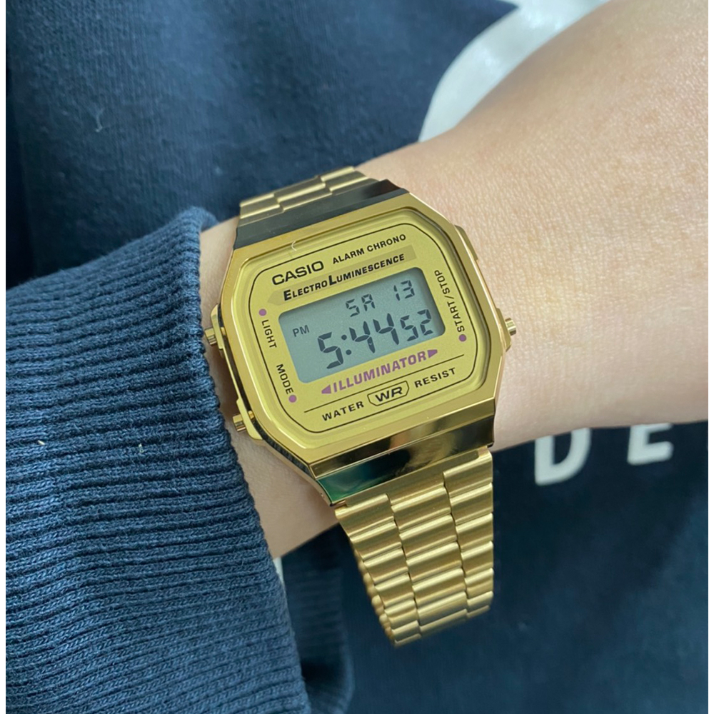 CASIO 城市光廊數位腕錶 (A-168WG-9)-【金色版】